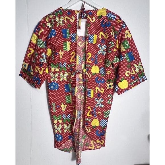 Vintage art Smock Cat Flowers Numbers Red White Polka Dot Teacher Art Class - Picture 6 of 7